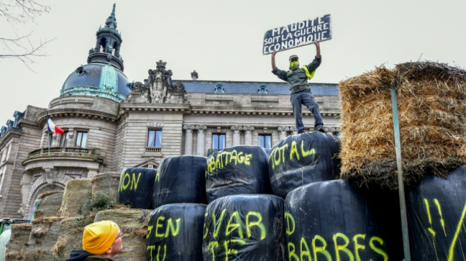 Dermatose: &agrave; Limoges, des agriculteurs &eacute;rigent un mur de paille devant la pr&eacute;fecture
