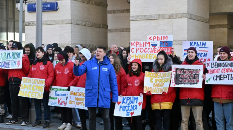 Kremltreue Aktivisten protestieren in Moskau vor westlichen Botschaften